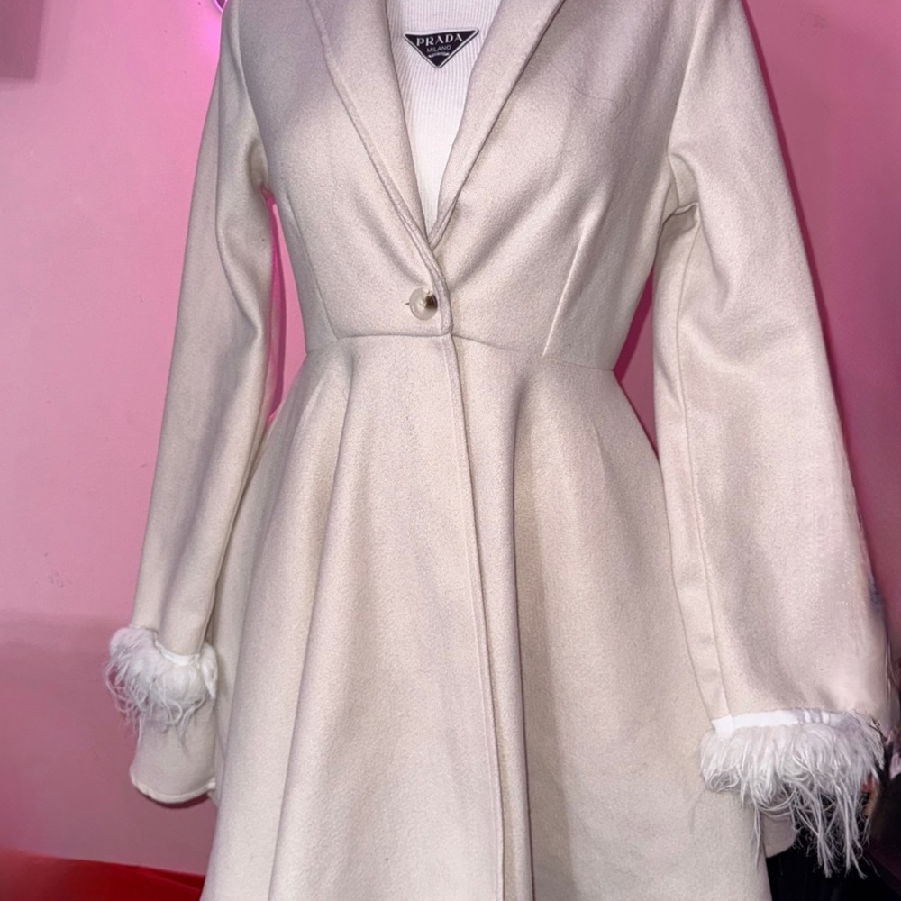 Winter Wonterland White Coat with Feather Cuffs